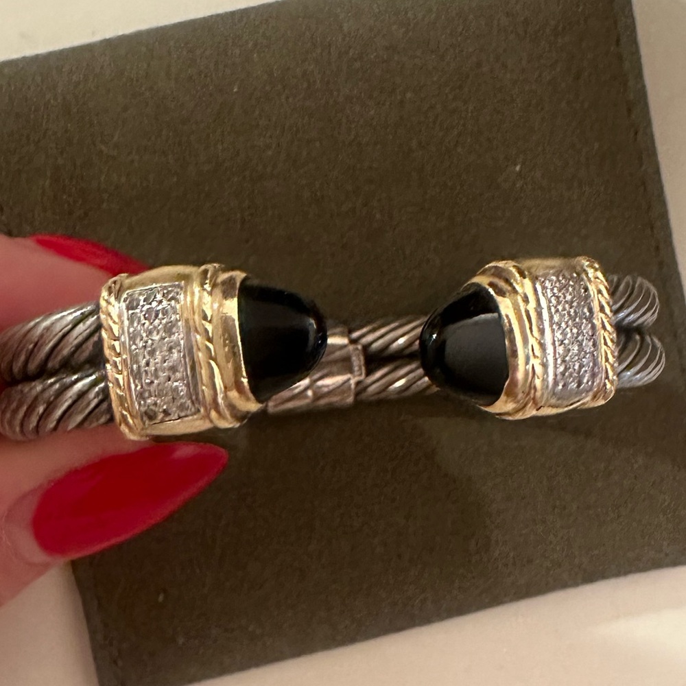 David Yurman double Cable bracelet with gold, diamond and black onyx detailing